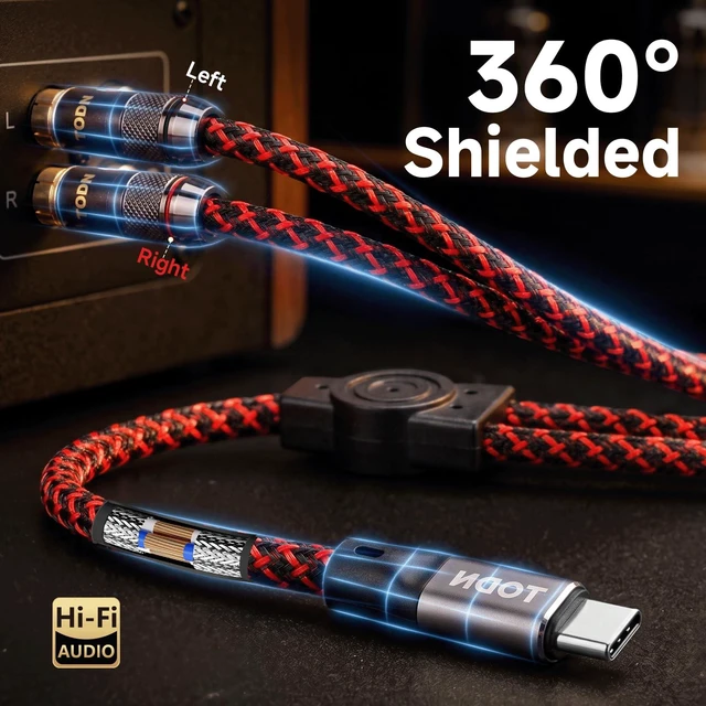 Alt view image 5 of 7 - USB C to RCA Audio Cable 3ft HiFi 4-Core OFC Shielded for Amplifier Hi-Res DAC Chip Type C to 2RCA Male to Male Y Splitter Cable with 24k Gold-Plated for Phone/Speaker/Car Stereo/Home Theater