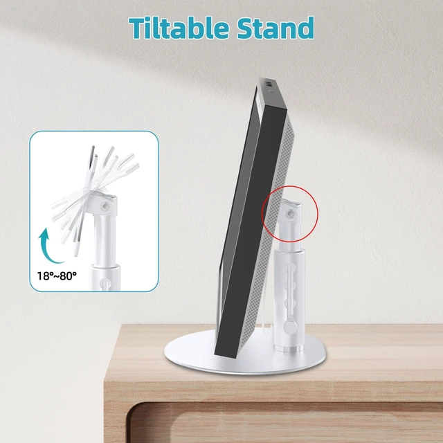 Alt view image 3 of 7 - Aluminum Stand for Echo Show 15 & Show 21, Lift 21cm, Tilt 18~80° Metal, Adjust Height, Tiltable Table Stand for Alexa Show 15 & 21, Stable Desktop Stand for Kitchen Use, Easy Assembly