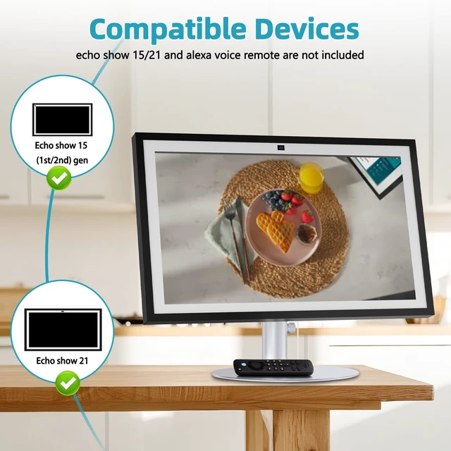 Alt view image 4 of 7 - Aluminum Stand for Echo Show 15 & Show 21, Lift 21cm, Tilt 18~80° Metal, Adjust Height, Tiltable Table Stand for Alexa Show 15 & 21, Stable Desktop Stand for Kitchen Use, Easy Assembly