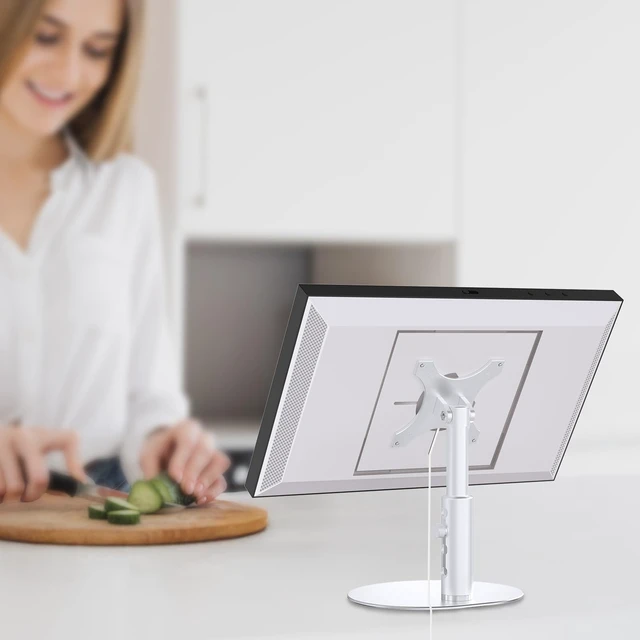 Alt view image 7 of 7 - Aluminum Stand for Echo Show 15 & Show 21, Lift 21cm, Tilt 18~80° Metal, Adjust Height, Tiltable Table Stand for Alexa Show 15 & 21, Stable Desktop Stand for Kitchen Use, Easy Assembly