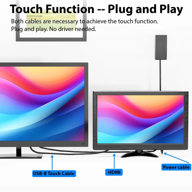 Alt view image 3 of 7 - 15.6 Inch Portable Touchscreen Monitor, 1080P Touch PC Display 60Hz, LED Backlit Multi-Touch Monitor, VESA, HDMI & VGA & TYPE-B Computer Touch Screen for Laptop Mini PC Phone