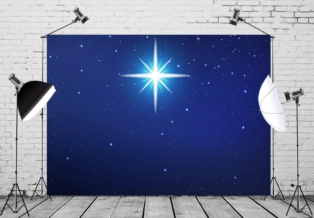 Alt view image 4 of 7 - 15x10ft Fabric Star Night Backdrop Holy Christmas Star Blue Starry Sky Background Christmas Nativity Scene Star of Bethlehem Jesus Birth Background Religious Christian Church Decor Photo Props