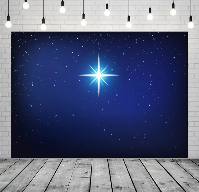 Alt view image 2 of 7 - 15x10ft Fabric Star Night Backdrop Holy Christmas Star Blue Starry Sky Background Christmas Nativity Scene Star of Bethlehem Jesus Birth Background Religious Christian Church Decor Photo Props