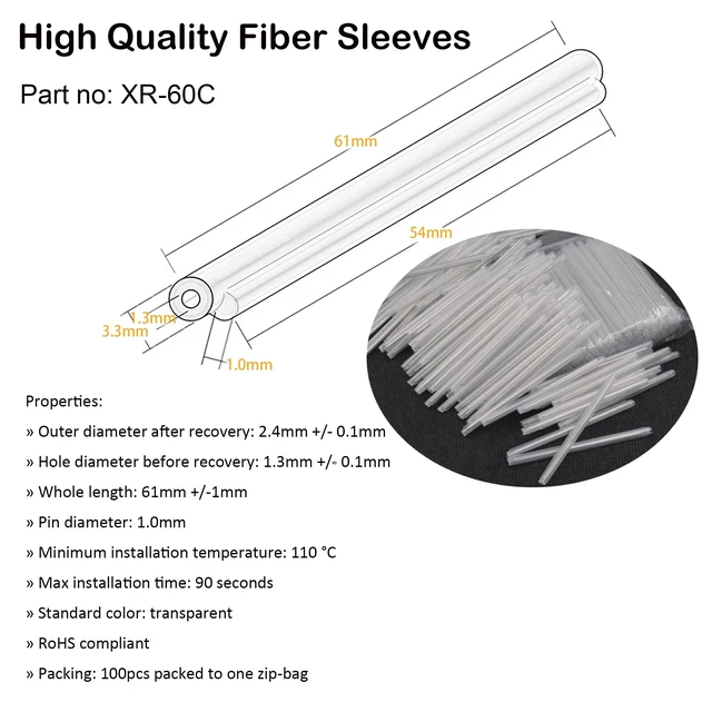 Alt view image 3 of 4 - Fiber Optic Fusion Splice Protection Sleeve Clear for Single Fiber OD2.4mm 60mm After Shrinking- 2000PCS with Storage Box