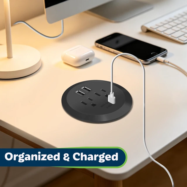 Alt view image 4 of 7 - Desktop Power Grommet with 65W PD Fast Charging USB C, GaN Desk Grommet for MacBook, 2 USB-A Ports and Duplex Receptacles, 3 Diameter Power Grommet, TTRP48APD60-BK, Black