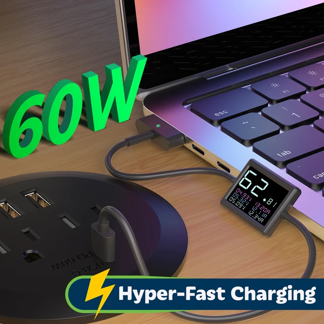 Alt view image 2 of 7 - Desktop Power Grommet with 65W PD Fast Charging USB C, GaN Desk Grommet for MacBook, 2 USB-A Ports and Duplex Receptacles, 3 Diameter Power Grommet, TTRP48APD60-BK, Black