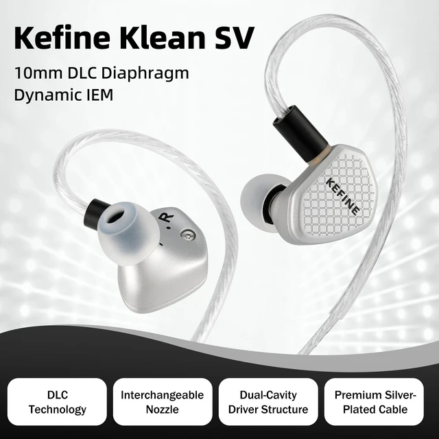 Alt view image 2 of 7 - Kefine Klean SV in Ear Monitor,10mm DLC Diaphragm Dynamic Driver IEM HiFi Earphones,Wired Gaming Earbuds with Replaceable Nozzles,Detachable Silver-Plated Cable for Audiophile (3.5mm, Sliver)