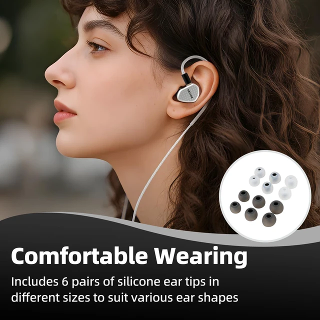 Alt view image 6 of 7 - Kefine Klean SV in Ear Monitor,10mm DLC Diaphragm Dynamic Driver IEM HiFi Earphones,Wired Gaming Earbuds with Replaceable Nozzles,Detachable Silver-Plated Cable for Audiophile (3.5mm, Sliver)