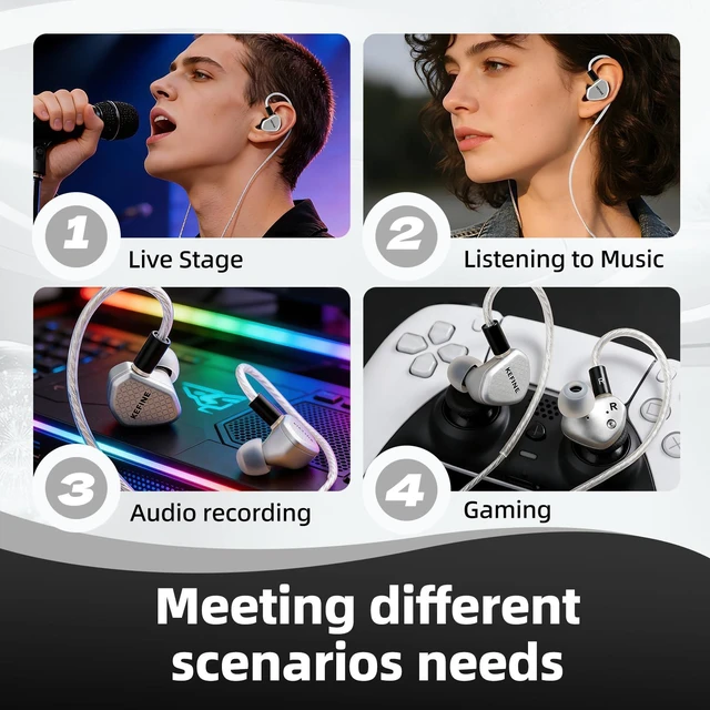 Alt view image 7 of 7 - Kefine Klean SV in Ear Monitor,10mm DLC Diaphragm Dynamic Driver IEM HiFi Earphones,Wired Gaming Earbuds with Replaceable Nozzles,Detachable Silver-Plated Cable for Audiophile (3.5mm, Sliver)