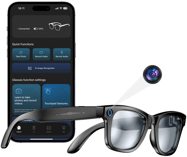 Main image of AI Smart Camera Glasses 8MP Camera for Women Men, 4K Photos & 1080P Video Recording,Anti-Shake, 12H Music/Bluetooth Calls, Real-time Translation/GPT Object Recognition (Anti-Blue Light)