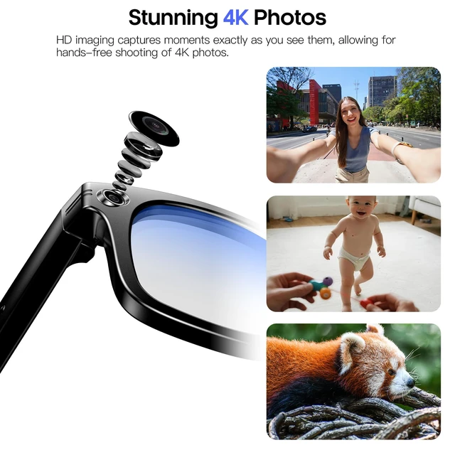 Alt view image 3 of 7 - AI Smart Camera Glasses 8MP Camera for Women Men, 4K Photos & 1080P Video Recording,Anti-Shake, 12H Music/Bluetooth Calls, Real-time Translation/GPT Object Recognition (Anti-Blue Light)