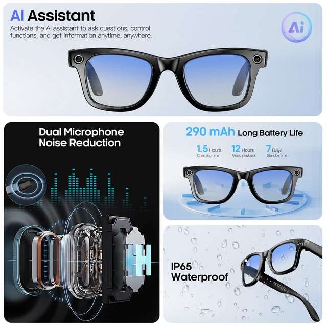 Alt view image 6 of 7 - AI Smart Camera Glasses 8MP Camera for Women Men, 4K Photos & 1080P Video Recording,Anti-Shake, 12H Music/Bluetooth Calls, Real-time Translation/GPT Object Recognition (Anti-Blue Light)