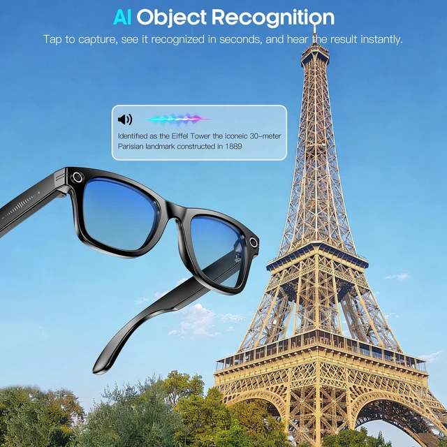 Alt view image 5 of 7 - AI Smart Camera Glasses 8MP Camera for Women Men, 4K Photos & 1080P Video Recording,Anti-Shake, 12H Music/Bluetooth Calls, Real-time Translation/GPT Object Recognition (Anti-Blue Light)