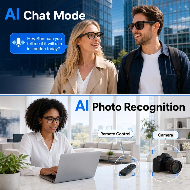 Alt view image 5 of 7 - AI Smart Glasses with Camera, Bluetooth Glasses for Women Men 1080P Video & Photo Capture, Real Time Translation, Voice Assistant, Open-Ear Music, Bluetooth Calls, Travel, Work, Vlog