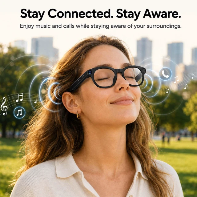 Alt view image 7 of 7 - AI Smart Glasses with Camera, Bluetooth Glasses for Women Men 1080P Video & Photo Capture, Real Time Translation, Voice Assistant, Open-Ear Music, Bluetooth Calls, Travel, Work, Vlog