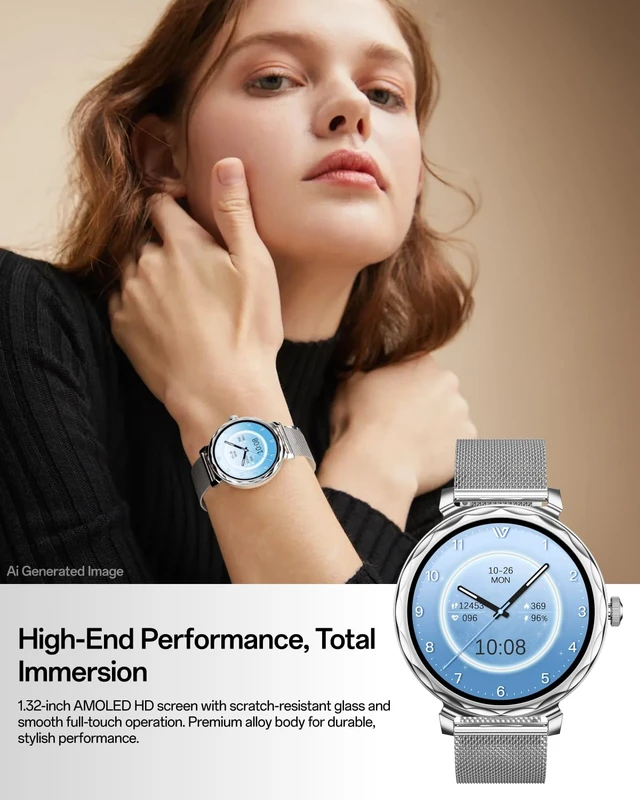 Alt view image 2 of 7 - Lulu 2 - Smart Watch for Women, 1.32" AMOLED Display, AI Assistant, Heart Rate, Sleep Monitor, 178 Sports Modes Fitness Tracker, 1ATM Water Resistance, Smartwatch for iOS & AndroidSilver