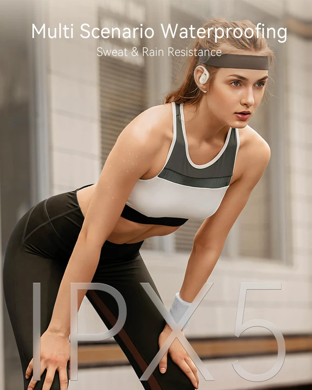 Alt view image 5 of 7 - Open Ear Earbuds, True Wireless Open Ear Headphones with Earhooks, Air Conduction Earphones, Touch Control, Dual Noise-Cancelling Mics, Up to 30 Hours Power with Case, IPX5, Workouts, Yoga, Running