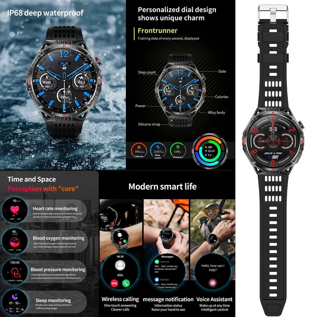Alt view image 5 of 7 - 1.85AMOLED Smart Watch for Men(Answer/Make Calls), LED Lighting, 5ATM Waterproof Fitness Watch with Heart Rate, SpO2, Blood Pressure, Bluetooth Smartwatch for Android iPhone, with 3 Bands (Black)
