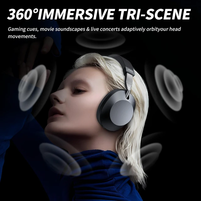 Alt view image 2 of 7 - Air One ANC Wireless Bluetooth Headphones, PersonalizedSpatial Audio, Hybrid Active Noise Cancelling, Premium Over-Ear Bluetooth Headset, Up to 40 Hours Battery Life - Black