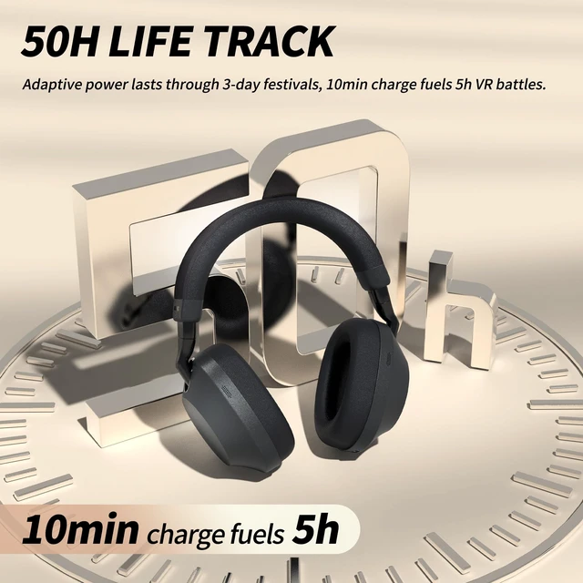 Alt view image 3 of 7 - Air One ANC Wireless Bluetooth Headphones, PersonalizedSpatial Audio, Hybrid Active Noise Cancelling, Premium Over-Ear Bluetooth Headset, Up to 40 Hours Battery Life - Black