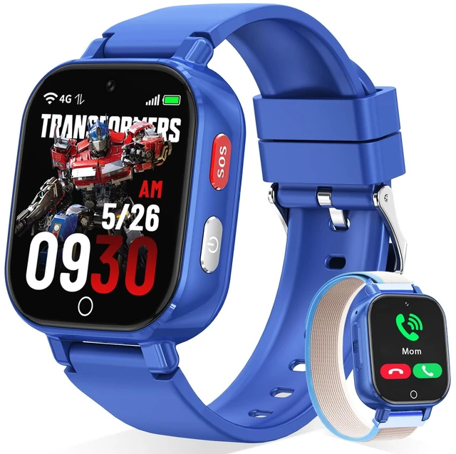 Main image of 4G Kids Smart Watch Phone, GPS, Video Call, Waterproof - Blue Smartwatch for Boys Girls Ages 4-12, Class Mode, SOS, Camera, Alarm, Touch Screen, Gifts with Bonus Woven Strap & SIM Card