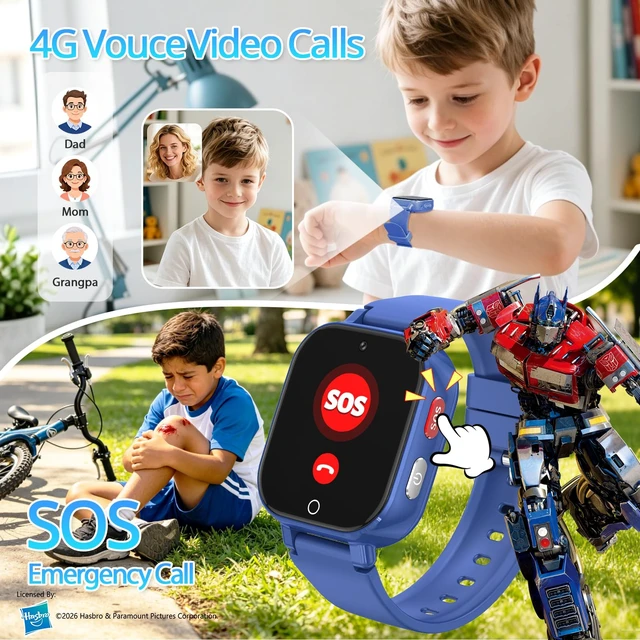 Alt view image 3 of 7 - 4G Kids Smart Watch Phone, GPS, Video Call, Waterproof - Blue Smartwatch for Boys Girls Ages 4-12, Class Mode, SOS, Camera, Alarm, Touch Screen, Gifts with Bonus Woven Strap & SIM Card