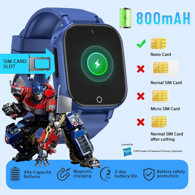 Alt view image 7 of 7 - 4G Kids Smart Watch Phone, GPS, Video Call, Waterproof - Blue Smartwatch for Boys Girls Ages 4-12, Class Mode, SOS, Camera, Alarm, Touch Screen, Gifts with Bonus Woven Strap & SIM Card