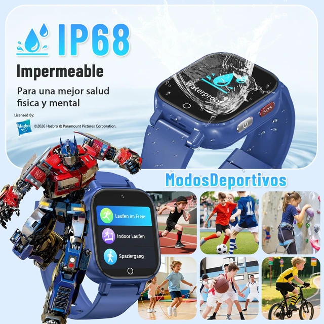 Alt view image 6 of 7 - 4G Kids Smart Watch Phone, GPS, Video Call, Waterproof - Blue Smartwatch for Boys Girls Ages 4-12, Class Mode, SOS, Camera, Alarm, Touch Screen, Gifts with Bonus Woven Strap & SIM Card
