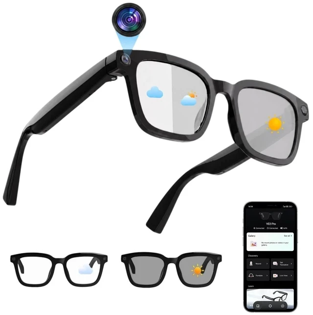Main image of AI Smart Glasses with 8MP HD Camera, AI Translation, Bluetooth 5.3 1200P Video, EIS, 139+ Languages Translation, Photochromic Lenses, Object Recognition, AI Assistant Open-Ear Bluetooth Audio