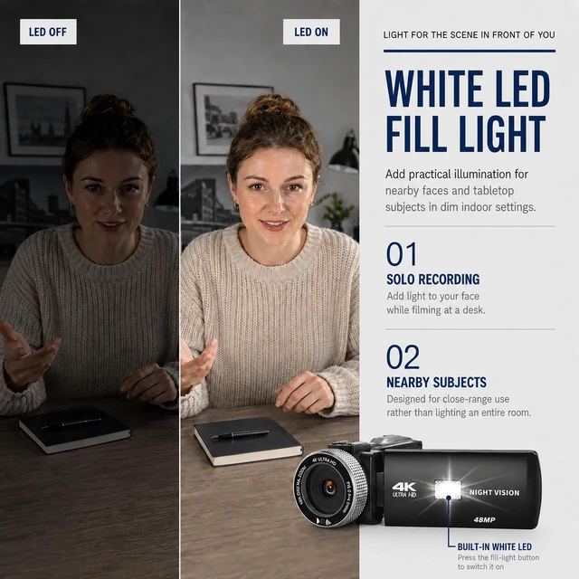 Alt view image 4 of 7 - Video Camera Camcorder 4K 48MP with IR Night Vision, 3.0 Flip Touchscreen Vlogging Camera for YouTube, 18X Digital Zoom, 2 Batteries & External Mic, 64GB Card & Remote Control