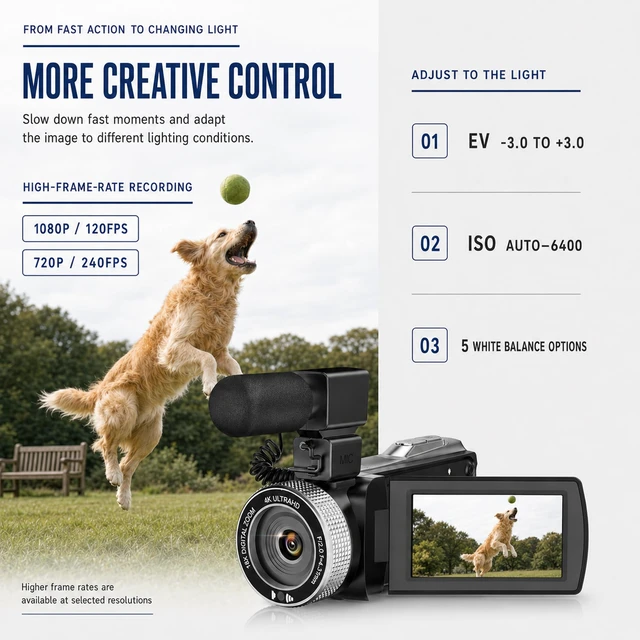 Alt view image 7 of 7 - Video Camera Camcorder 4K 48MP with IR Night Vision, 3.0 Flip Touchscreen Vlogging Camera for YouTube, 18X Digital Zoom, 2 Batteries & External Mic, 64GB Card & Remote Control
