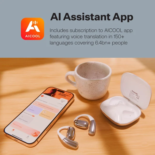 Alt view image 5 of 7 - TravelerAI+ Smart Translator Earbuds with LCD Display Case, Open-Ear Bluetooth 5.4, Real-Time AI Translation in 159+ Languages, White