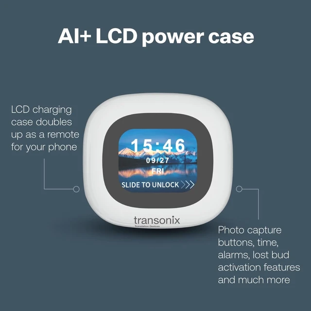 Alt view image 4 of 7 - TravelerAI+ Smart Translator Earbuds with LCD Display Case, Open-Ear Bluetooth 5.4, Real-Time AI Translation in 159+ Languages, White