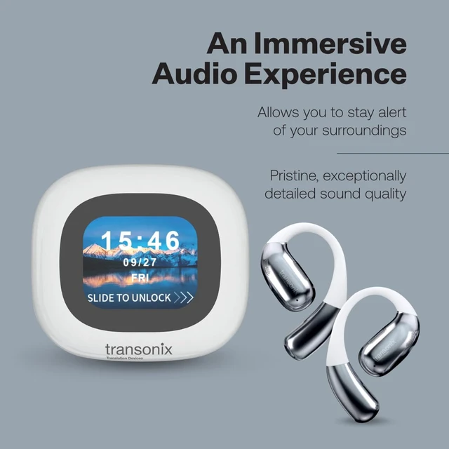 Alt view image 7 of 7 - TravelerAI+ Smart Translator Earbuds with LCD Display Case, Open-Ear Bluetooth 5.4, Real-Time AI Translation in 159+ Languages, White