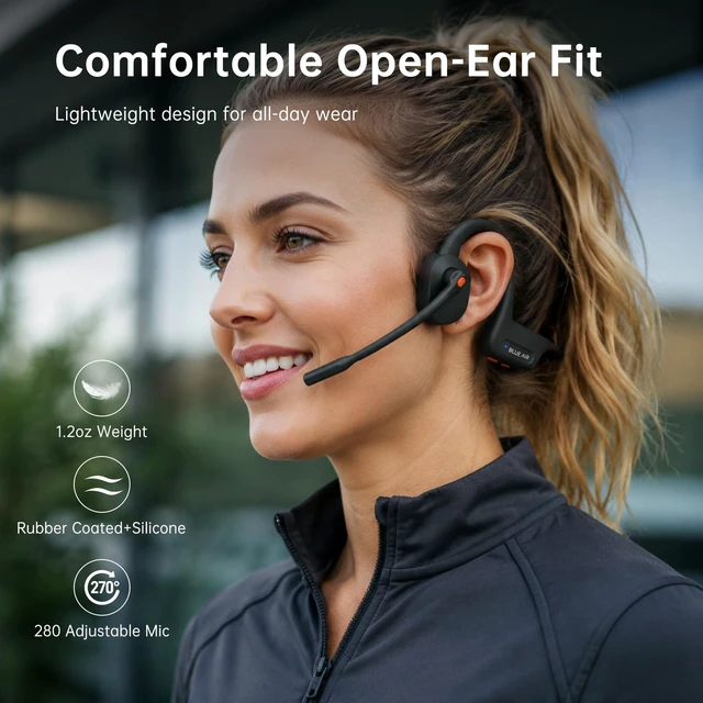 Alt view image 2 of 7 - Open Ear Bluetooth Headphones Wireless Headset with Boom Mic 16hr Playtime, Mute Button & Dual Connect Wireless Headset for Work Office Meetings Running Cycling and Driving