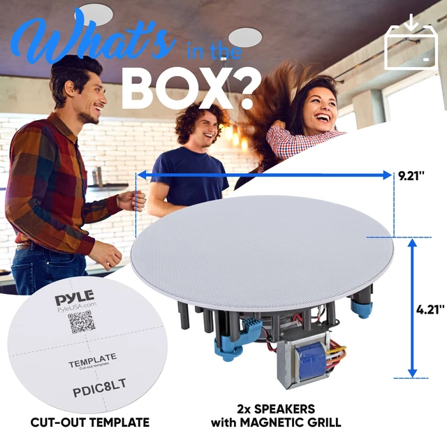 Alt view image 7 of 7 - Ceiling and Wall Mount Speaker-8 2-Way 70V Audio Stereo Sound Subwoofer Sound with Dome Tweeter,600 Watts,in-Wall&in-Ceiling Flush Mount for Home Surround System- PDIC8LT(White)
