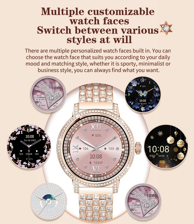 Alt view image 5 of 6 - Smart Watches for Women with Diamonds Bluetooth Calls, 1.27" HD Screen Smartwatch, Fitness Tracker with Multiple Sports Modes, Heart Rate/Sleep Monitor, Android & iOS Compatible (Gold Mesh)