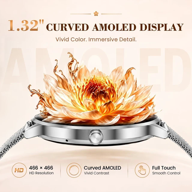 Alt view image 2 of 7 - Smart Watch for Women Android/iPhone, 1.32" Curved AMOLED 2 Bands Fitness Tracker with Bluetooth Calling, Wireless Charging, IP68 Waterproof, Heart Rate/Sleep/SpO2 Monitor, 110+ Sports Model