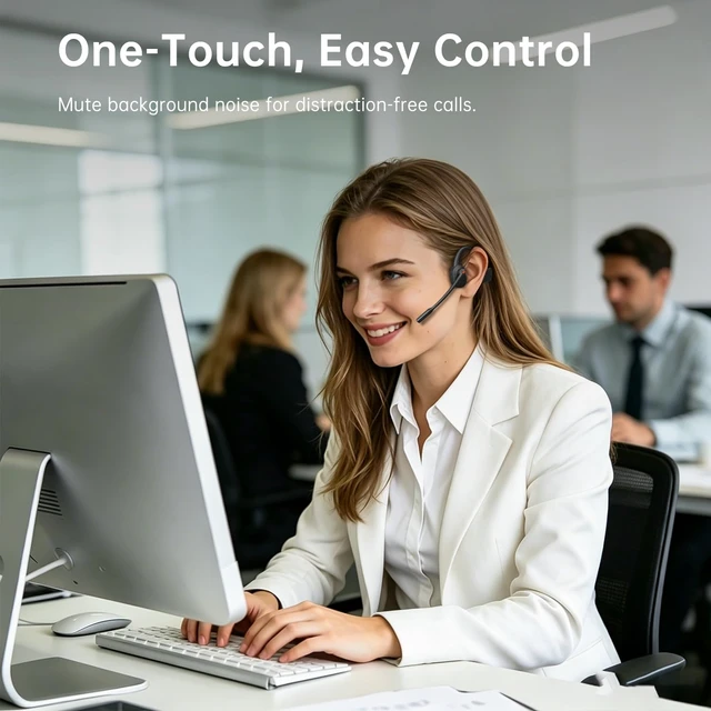 Alt view image 5 of 7 - Open Ear Bluetooth Headphones Wireless Headset with Boom Mic 16hr Playtime, Mute Button & Dual Connect Wireless Headset for Work Office Meetings Running Cycling and Driving