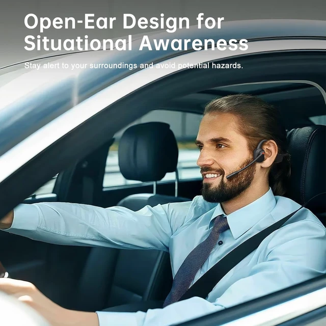 Alt view image 7 of 7 - Open Ear Bluetooth Headphones Wireless Headset with Boom Mic 16hr Playtime, Mute Button & Dual Connect Wireless Headset for Work Office Meetings Running Cycling and Driving