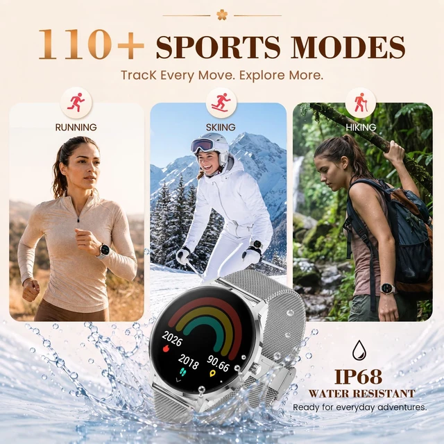 Alt view image 5 of 7 - Smart Watch for Women Android/iPhone, 1.32" Curved AMOLED 2 Bands Fitness Tracker with Bluetooth Calling, Wireless Charging, IP68 Waterproof, Heart Rate/Sleep/SpO2 Monitor, 110+ Sports Model