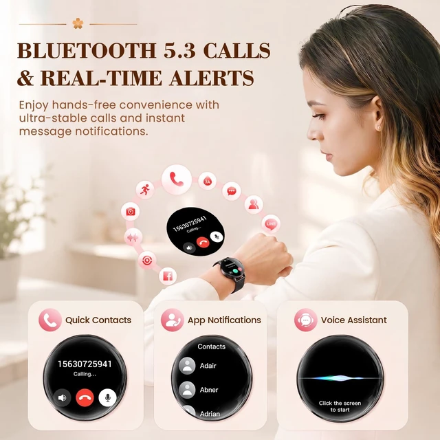 Alt view image 4 of 7 - Smart Watch for Women Android/iPhone, 1.32" Curved AMOLED 2 Bands Fitness Tracker with Bluetooth Calling, Wireless Charging, IP68 Waterproof, Heart Rate/Sleep/SpO2 Monitor, 110+ Sports Model