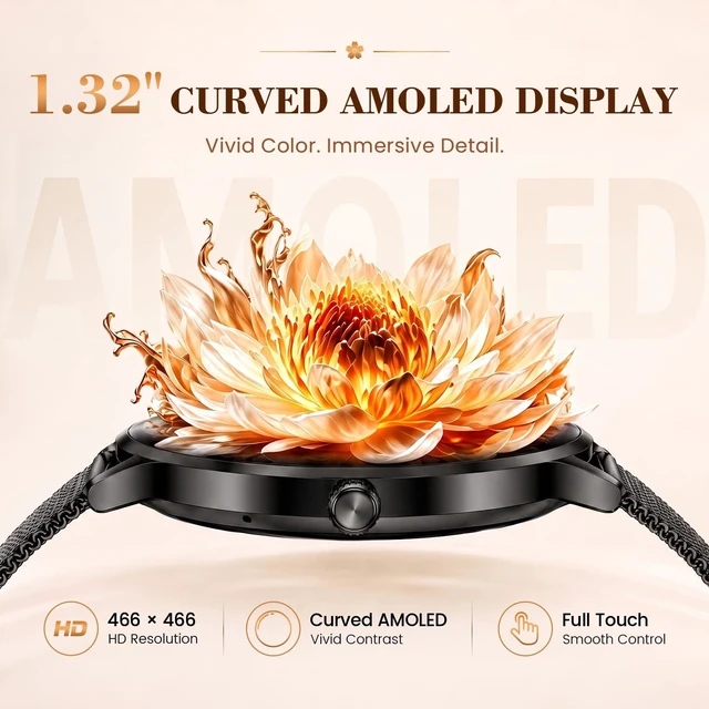 Alt view image 2 of 7 - Smart Watch for Women Android/iPhone, 1.32" Curved AMOLED 2 Bands Fitness Tracker with Bluetooth Calling, Wireless Charging, IP68 Waterproof, Heart Rate/Sleep/SpO2 Monitor, 110+ Sports Model