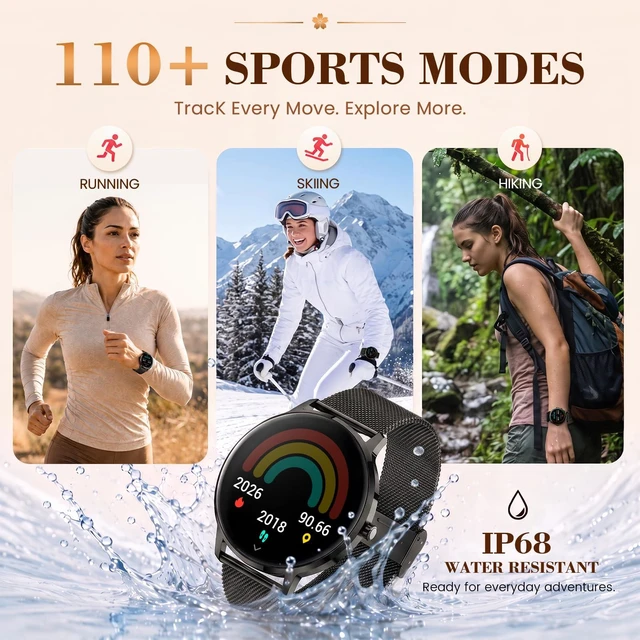 Alt view image 5 of 7 - Smart Watch for Women Android/iPhone, 1.32" Curved AMOLED 2 Bands Fitness Tracker with Bluetooth Calling, Wireless Charging, IP68 Waterproof, Heart Rate/Sleep/SpO2 Monitor, 110+ Sports Model