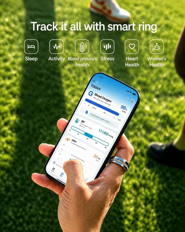 Alt view image 4 of 7 - Smart Ring for Women & Men, Smart Ring Sleep Tracker, No Subscription Health Tracker Ring with Heart Rate Monitor, Blood Oxygen (SpO2), Body Temperature, Stress & Fitness Tracking, Bluetooth