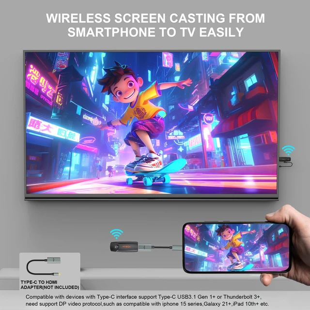 Alt view image 4 of 7 - HDMI Wireless Transmitter and Receiver, Wireless Display Adapter 4K HD and 2.4G&5G, HDMI Extender Kit Support USB C Streaming Video Audio to Monitor TV from Laptop Camera STB, 196FT/60M, Plug & Play