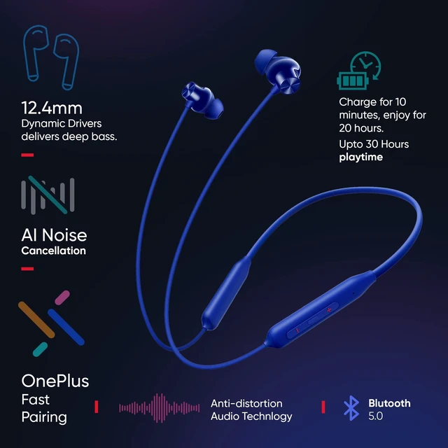Alt view image 4 of 6 - Bullets Wireless Z2 Bluetooth 5.0 in Ear Earphones, Bombastic Bass 12.4 mm Drivers, 30 Hrs Battery Life (Beam Blue)