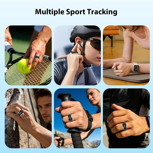Alt view image 7 of 7 - Smart Ring for Women Men, Health Fitness Tracker with Touchscreen Display, Heart Rate/Blood Oxygen/Sleep Monitor, Activity Tracker, 1ATM Waterproof, Compatible with iPhone & Android (Sliver, 9)