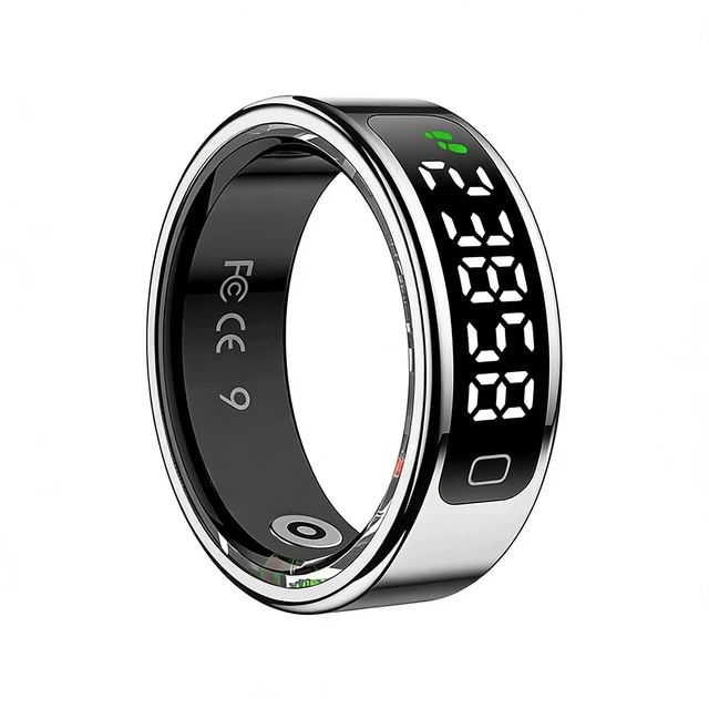 Main image of Smart Ring for Women Men, Health Fitness Tracker with Touchscreen Display, Heart Rate/Blood Oxygen/Sleep Monitor, Activity Tracker, 1ATM Waterproof, Compatible with iPhone & Android (Sliver, 9)