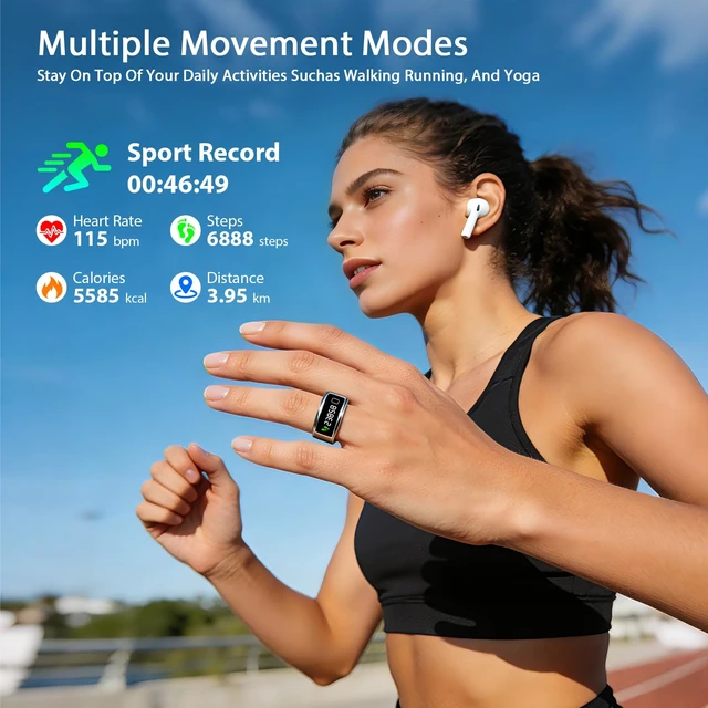 Alt view image 3 of 7 - Smart Ring for Women, Fitness Tracker Ring with Monitors Heart Rate, Blood Oxygen, Sleep, Stress and 60 Health Metrics, Ultra-Thin (Sliver,8#)